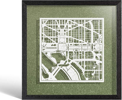 O3 Design Studio Washington D.C. Cut Map Framed, 9x9 inches, Paper Cutting Art by O3DESIGNSTUDIO