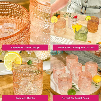 Kate Aspen Rose Gold Cups Pink Hobnail Beaded Drinking Glasses Set of 6-10 oz - Image 6