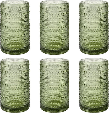 Vintage Hobnail Drinking Glasses Set of 6, 16 oz Large Capacity Embossed Green by Unknown