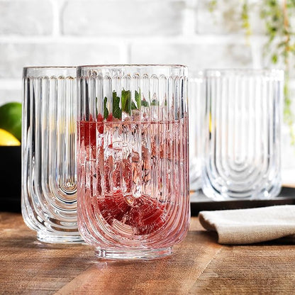 Glaver's Vintage Glassware Art Deco Glasse Ribbed Drinking Glasses U-Shape Arch - Image 2