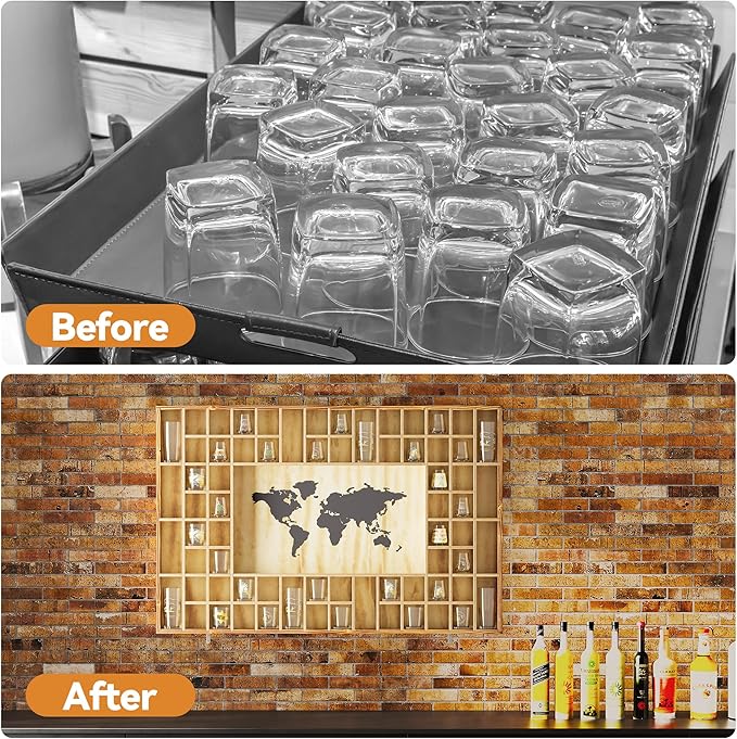 68 Large World Map Shot Glass Display Case Rustic Shot Glass Holder 37x 24.4in - Image 5