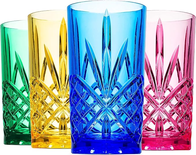 Godinger Acrylic Highball Glasses, Tall Beverage Highballs Drinking Glasses Cups by Godinger