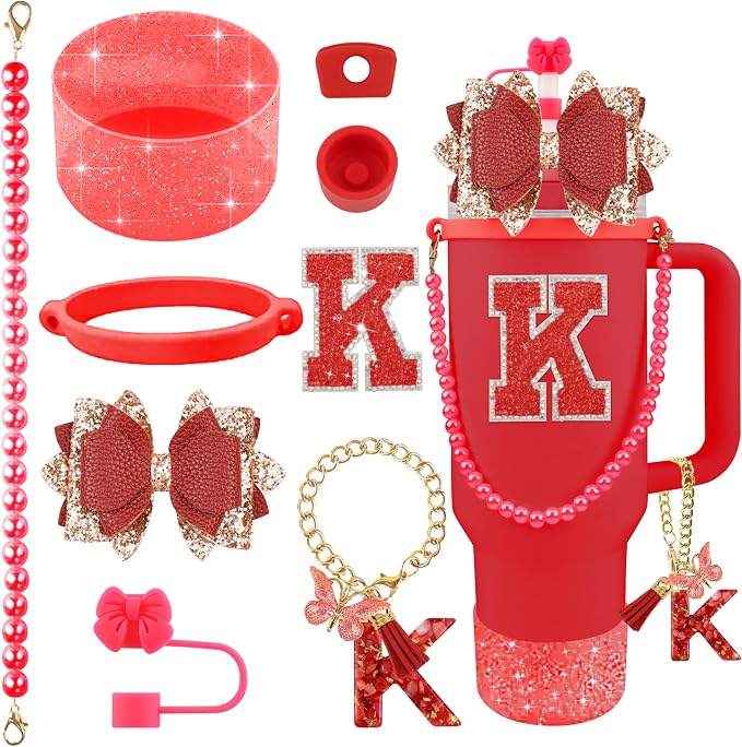 9PCS Red for Stanley Cup Accessories Set Bling Initials Bow Charms for Stanley by Unknown