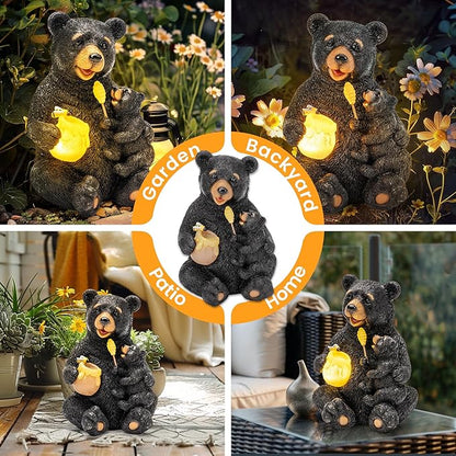GIGALUMI Solar Garden Statues Bears 9", Loving Black Bear Decor, Yard - Image 2