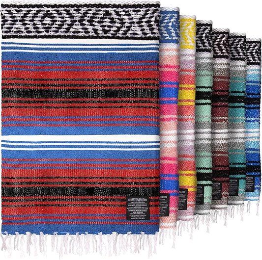 Hydration Nation Authentic Large Handwoven Mexican Striped Throw Blanket by ZulayKitchen