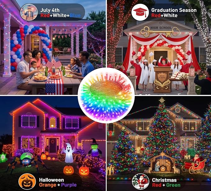 JMEXSUSS 200 LED RGB String Light 66ft Outdoor Indoor, Color Change Christmas - Image 2