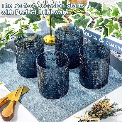 YOUBET 24PCS Plastic Hobnail Drinking Glasses - 14 Oz Blue Vintage Glasses - Image 5