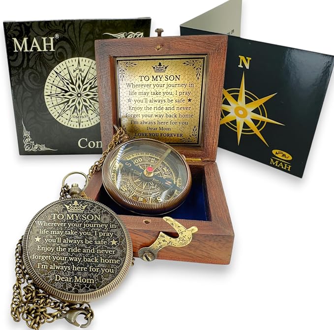 Brass Compass Gift to My Son Never Forget I Love You, Sentimental Keepsake from by MAH