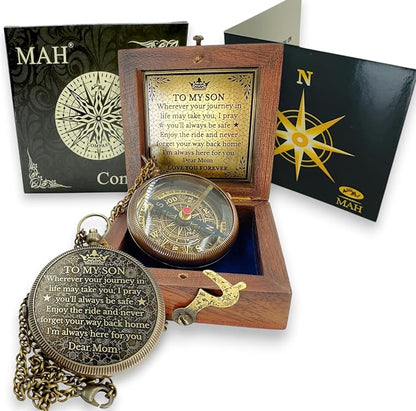 Brass Compass Gift to My Son Never Forget I Love You, Sentimental Keepsake from by MAH