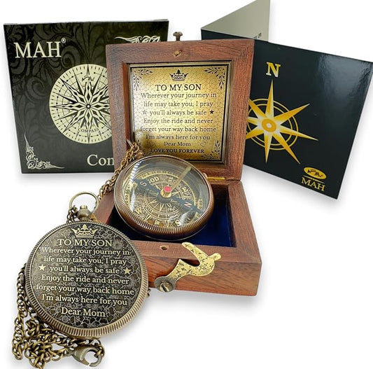 Brass Compass Gift to My Son Never Forget I Love You, Sentimental Keepsake from by MAH