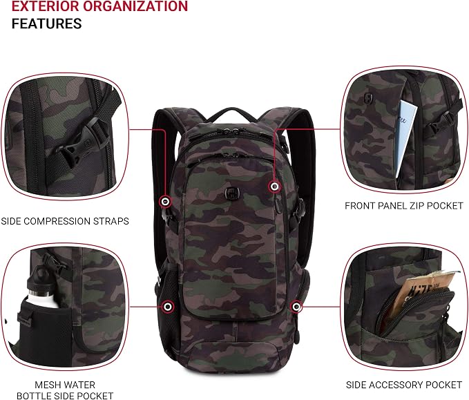 SwissGear 3598 Backpack, Narrow Daypack, Camo/Green - Image 3