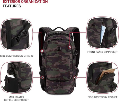 SwissGear 3598 Backpack, Narrow Daypack, Camo/Green - Image 3