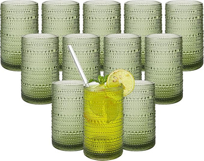 Vintage Hobnail Drinking Glasses Set of 12, 16 oz Large Capacity Embossed Green by Unknown