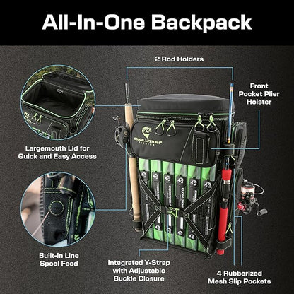 Evolution Fishing Drift Series Tackle Backpack, Outdoor Rucksack w/ 6 Fishing - Image 3