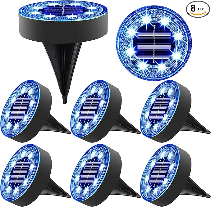 Joomer Solar Ground Lights, 8 Pack 8 LED Solar Lights Outdoor IP68 Waterproof by Joomer