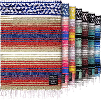 Hydration Nation Authentic Large Handwoven Mexican Striped Throw Blanket by ZulayKitchen