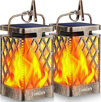 TomCare Solar Lights Outdoor Flickering Flame Solar Lantern Outdoor Hanging by TomCare