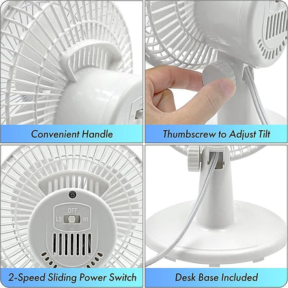 Comfort Zone CZ6D 6" Quiet Portable Indoor 2-Speed Desk Fan - Image 4