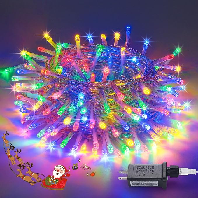 JMEXSUSS Multicolor Christmas Tree Lights Outdoor Indoor Clear Wire, 200 LED by JMEXSUSS