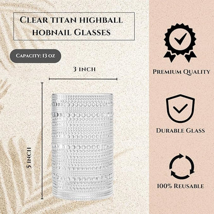 Khen Plastic Hobnail Drinking Highball Glasses Set of 6 Clear Color Cups 14oz - Image 3
