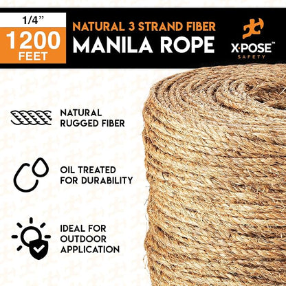 Manila Rope - 1/4 Inch 1200' - 3 Strand Cordage Twisted Braided Rope - Thick - Image 4