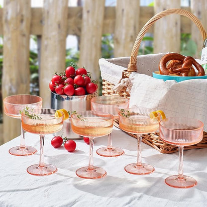 Khen Shatterproof Acrylic Ribbed Vintage Art Deco Martini, Champagne & Cocktail by Khen