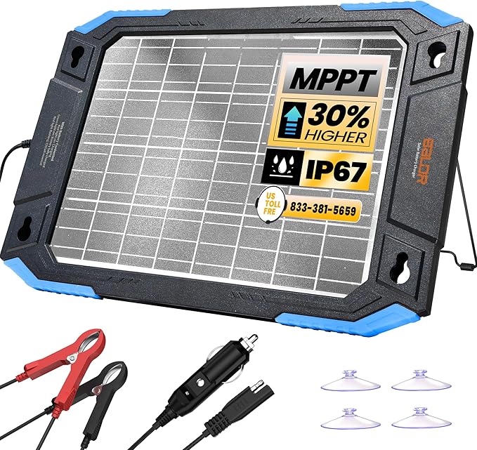 BALDR 12V Solar Battery Charger, 13W Waterproof Dual Sided Battery Maintainer by BaldrInc