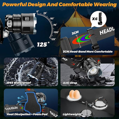 220000 Lux Bright Camping Headlamp Function 17 Modes Motion Sensor Adjustable - Image 6