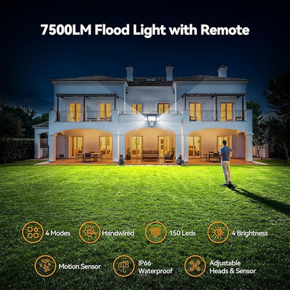 TECKNET 7500LM Motion Sensor Outdoor Lights, 150-LED 3-Head Security Light - Image 2