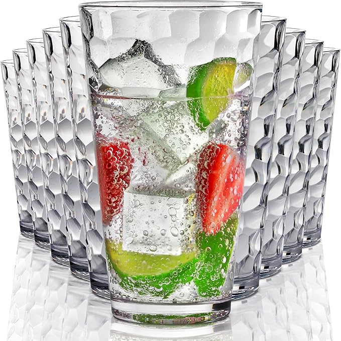 Bravario Hammered Plastic Drinking High Tumbler, Dishwasher-Safe Premium by Bravario