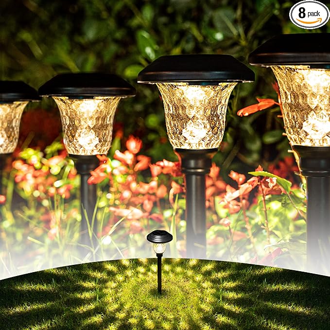 GIGALUMI 8 Pack Solar Pathway Lights, Solar Garden Lights Outdoor Warm White by GIGALUMI
