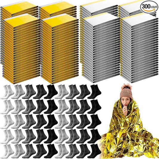 300 Pcs Emergency Blanket and Sock Bulk, Emergency Thermal Space Blankets by Unknown