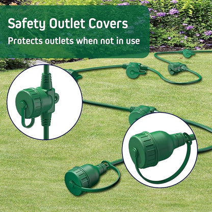 50FT Green Outdoor Extension Cord, Evenly Spaced 6 Outlets Plugs - Image 7