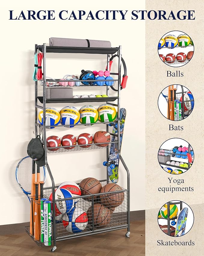 Mythinglogic Sports Equipment Garage Organizer, Garage Ball Storage - Image 2