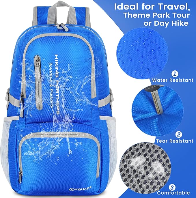 ZOMAKE Lightweight Packable Backpack, 35L Light Foldable Hiking Backpacks Water - Image 4