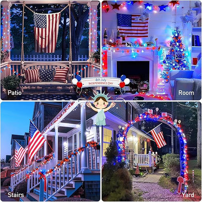 JMEXSUSS Connectable Red White and Blue Lights Indoor Outdoor, 100 LED 33ft 4th - Image 6
