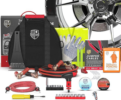 Swiss Safe 2-in-1 Car Emergency Kit | 12-FT Heavy-Duty Jumper Cables & by SwissSafe