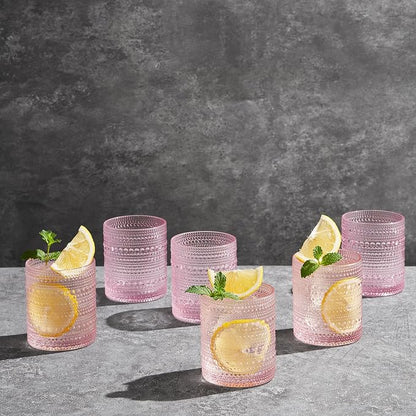 Khen Hobnail Beaded Highball Drinking Tumbler Glasses | Set of 6 | Pastel Pink - Image 4