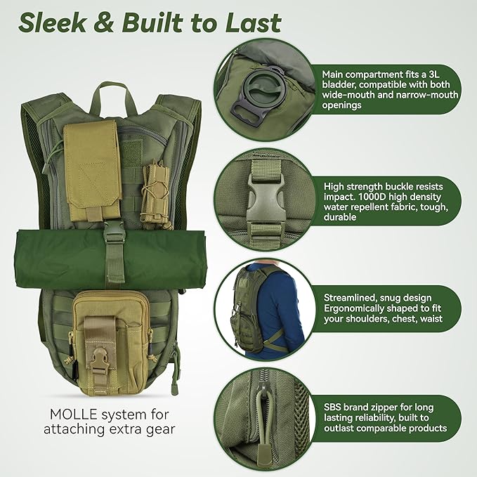 MARCHWAY Tactical Molle Hydration Pack Backpack - Image 3