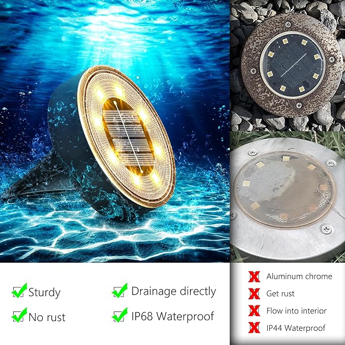 Joomer Solar Ground Lights, 16 Pack 8 LED Solar Lights Outdoor IP68 Waterproof - Image 3