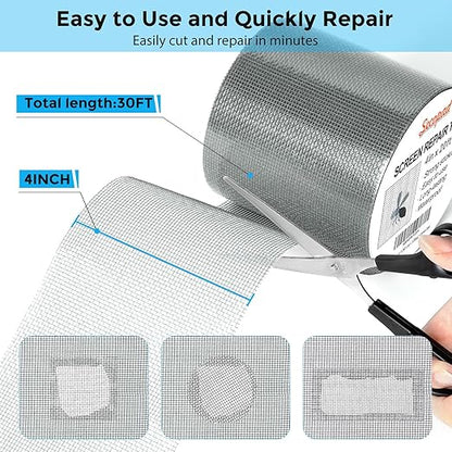 Secopad Grey Window Screen Repair Tape, 4IN X 20FT Screen Repair Kit - Image 2