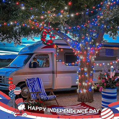 JMEXSUSS Red White and Blue Lights Clear Wire, 66 Ft 200 LED 4th of July - Image 6
