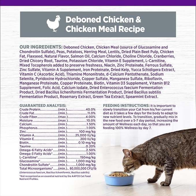 Wellness Complete Health Senior Dry Cat Food, Grain Free Kibble, Chicken Recipe - Image 6