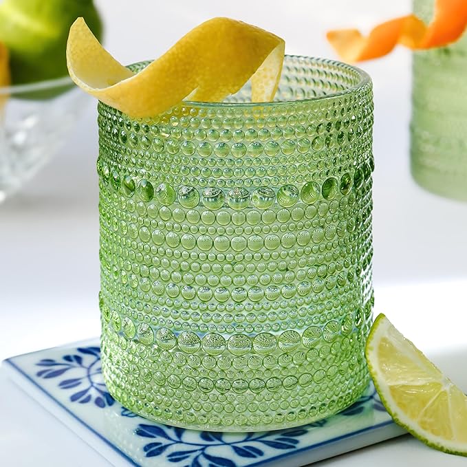 Kate Aspen Sage Green Hobnail Beaded Drinking Glasses Set of 6-10 oz Vintage by KateAspen