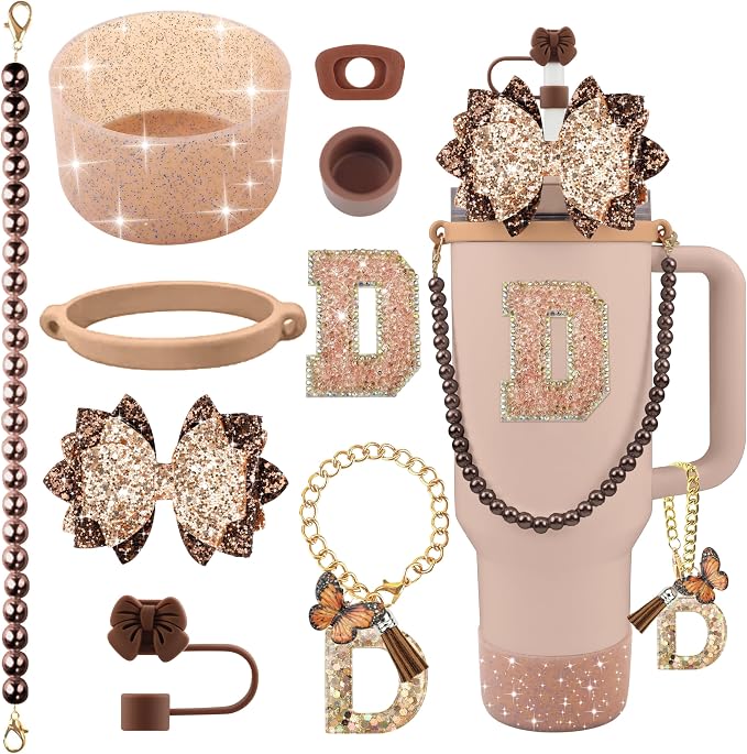9PCS Brown for Stanley Cup Accessories Set Bling Initials Bow Charms for by Unknown