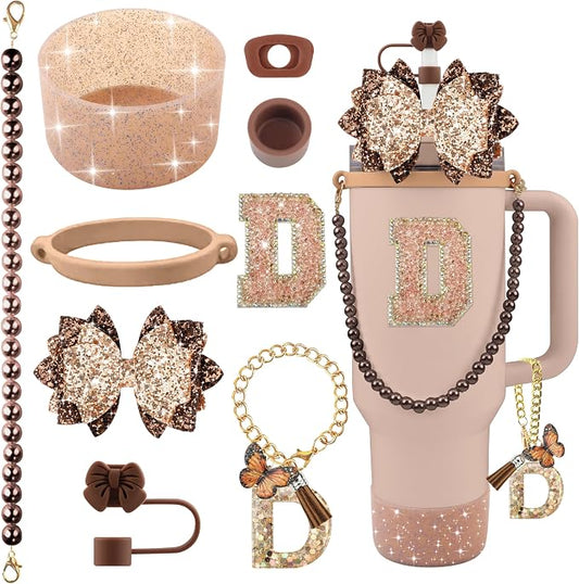 9PCS Brown for Stanley Cup Accessories Set Bling Initials Bow Charms for by Unknown