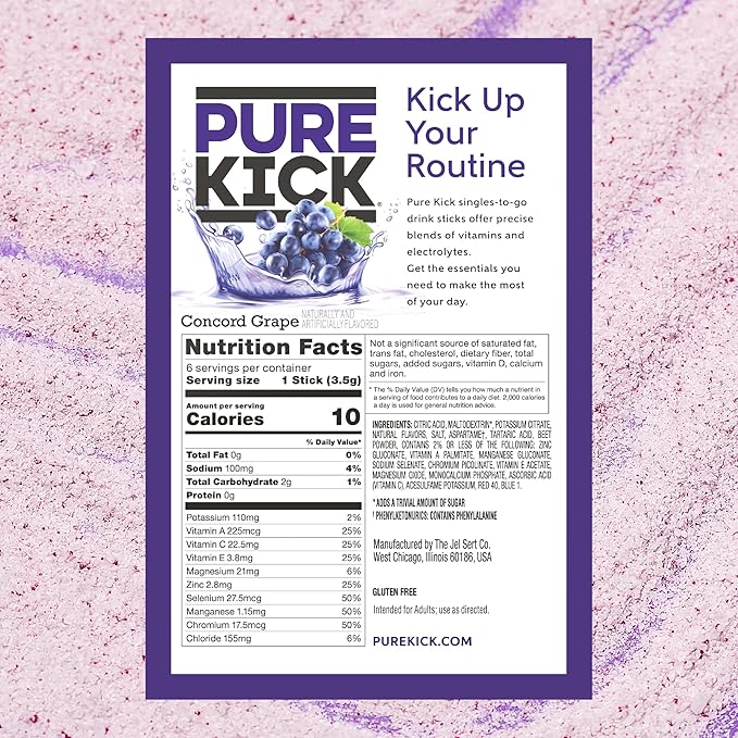 PURE KICK Hydration Singles to Go Drink Mix, Concord Grape, Includes 12 Boxes - Image 2