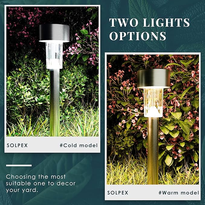 SOLPEX Solar Garden Lights Outdoor, 6 Color 12 Pack Stainless Steel Led Pathway - Image 5