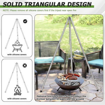 HaSteeL Campfire Tripod for Cooking, Stainless Steel Camping Tripod Grill for - Image 5