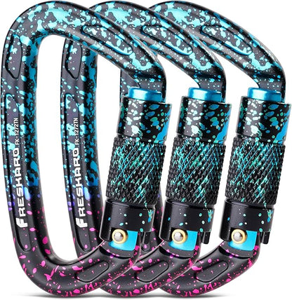 FresKaro UIAA Certified 25KN Auto Locking Climbing Carabiner Clips, Twist Lock by FresKaro